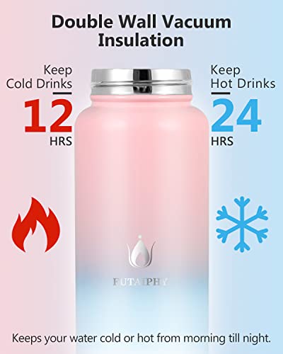 Insulated Water Bottle with Straw Lid, 32oz Vacuum Stainless Steel Insulated Sports Water Bottle, Double Wall BPA Free Sweat-Proof Thermos to Beverages Perfectly Keep Cold or Hot