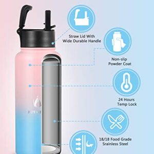 Insulated Water Bottle with Straw Lid, 32oz Vacuum Stainless Steel Insulated Sports Water Bottle, Double Wall BPA Free Sweat-Proof Thermos to Beverages Perfectly Keep Cold or Hot