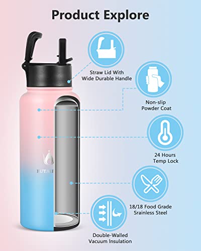 Insulated Water Bottle with Straw Lid, 32oz Vacuum Stainless Steel Insulated Sports Water Bottle, Double Wall BPA Free Sweat-Proof Thermos to Beverages Perfectly Keep Cold or Hot