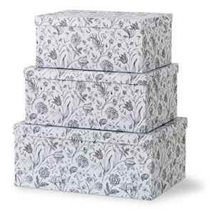 soul & lane decorative cardboard storage boxes for home décor - modern meadow - set of 3: floral paperboard nesting boxes with lids, memory boxes for keepsakes and photos, gift boxes for presents