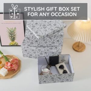 Soul & Lane Decorative Cardboard Storage Boxes For Home Décor - Modern Meadow - Set Of 3: Floral Paperboard Nesting Boxes With Lids, Memory Boxes For Keepsakes And Photos, Gift Boxes For Presents