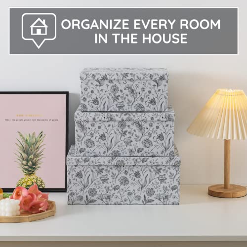 Soul & Lane Decorative Cardboard Storage Boxes For Home Décor - Modern Meadow - Set Of 3: Floral Paperboard Nesting Boxes With Lids, Memory Boxes For Keepsakes And Photos, Gift Boxes For Presents