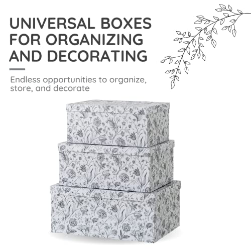 Soul & Lane Decorative Cardboard Storage Boxes For Home Décor - Modern Meadow - Set Of 3: Floral Paperboard Nesting Boxes With Lids, Memory Boxes For Keepsakes And Photos, Gift Boxes For Presents