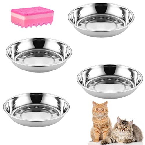 Mechpia 4 Pack Stainless Steel Whisker Relief Cat Food Bowls, Whisker Fatigue Relief Cat Food Dish, Metal Shallow and Wide Replacement Plate for Dog Pet Feeding Stand 5.5 Inch