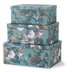 soul & lane decorative storage cardboard boxes with lids | elegance in bloom - set of 3 | floral moody paperboard nesting boxes