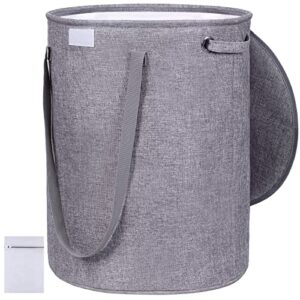 narundren laundry basket with lid, 70l round collapsible laundry hamper with handles, freestanding dirty clothes hamper waterproof lining for bathroom, laundry room organization storage (dark grey)