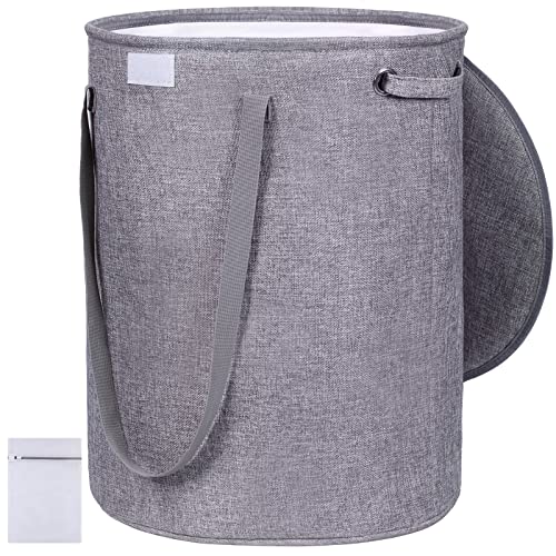 NARUNDREN Laundry Basket with Lid, 70L Round Collapsible Laundry Hamper with Handles, Freestanding Dirty Clothes Hamper Waterproof Lining for Bathroom, Laundry Room Organization Storage (Dark Grey)