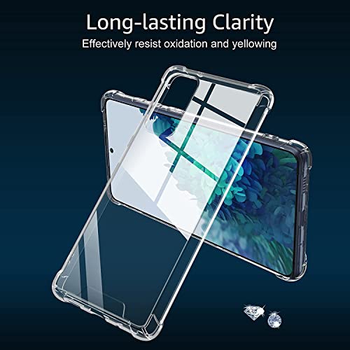 KIOMY Galaxy S20 FE 5G Clear Case & 2 HD Tempered Glass Protectors - Anti-Yellow Hard PC & Soft TPU Shockproof Bumper