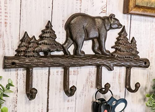 Ebros Gift Cast Iron 11.75" Long Rustic Forest Black Bear Strolling by Pine Trees Forest 4-Pegs Wall Hook Western Bears Hunting Cabin Lodge Country for Coat Hat Clothing Leash Keys (1)