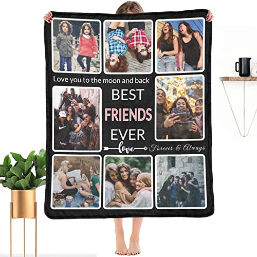 SHIYEL Gifts for Friend Customized Blanket with Photo, Make a Personalized Friends Blankets with Picture Custom Memories Souvenir Sublimation Throw Blanket for Best Friends Ever, 8 Collage Made in USA