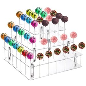 frcctre 3 tier acrylic cake pop display stand, 56 holes clear acrylic lollipop holder square cupcake dessert candy holder for wedding baby shower birthday parties anniversaries