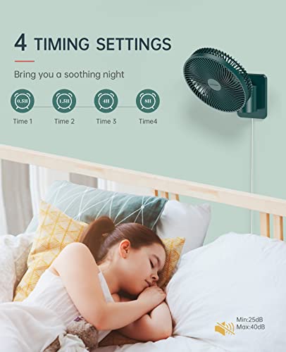 Oscillating Wall Mount Small Fan with Remote Control and Timer, 8.5Inch, 4 Speeds, Included Adapter, 120° Adjustable Tilt, High Velocity, 70Inch Cord, Quiet, for RV Bedroom Kitchen Gym, Garage,12 W