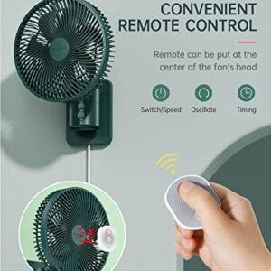 Oscillating Wall Mount Small Fan with Remote Control and Timer, 8.5Inch, 4 Speeds, Included Adapter, 120° Adjustable Tilt, High Velocity, 70Inch Cord, Quiet, for RV Bedroom Kitchen Gym, Garage,12 W