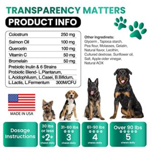 Dog Allergy Relief Chews - Dog Itch Relief - Probiotics, Omega 3 Fish Oil + Colostrum - Itchy Skin Relief - Seasonal Allergies - Anti Itch Support & Hot Spots - Immune Health Supplement - Made in USA