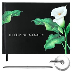 houseware homes funeral guest book for memorial service - floral designed - celebration of life guest book for funeral - this memorial guests book is the art of loving - with silver pen & pen holder |