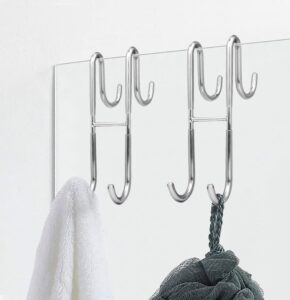 haitis shower door hooks, extended towel hooks for bathroom frameless glass shower door to hand suits, robe, towel, squeegee, loofah, shaver 2 pack silver