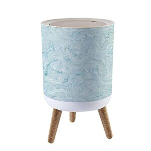 small trash can with lid aegean teal mottled swirl marble nautical texture summer coastal round recycle bin press top dog proof wastebasket for kitchen bathroom bedroom office 7l/1.8 gallon
