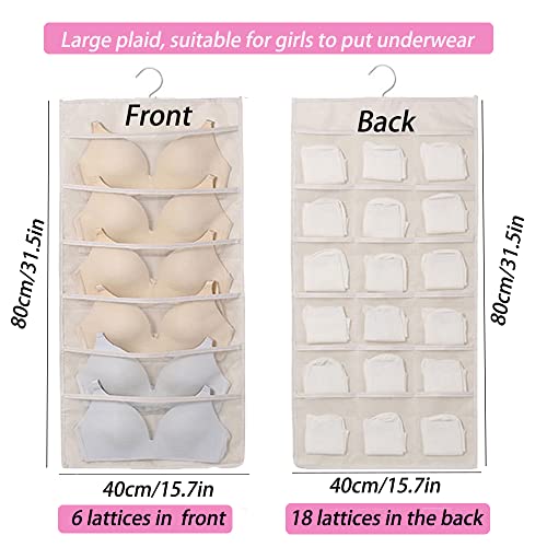 Anller Hanging Mesh Pockets, Dual Sided Wall Shelf Wardrobe Storage Bags, Closet Hanging Shelves with Rotating Metal Hanger, for Bra Socks Underwear Underpants, 2 Pack