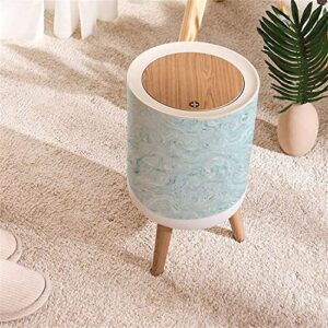 Small Trash Can with Lid Aegean Teal Mottled Swirl Marble Nautical Texture Summer Coastal Round Recycle Bin Press Top Dog Proof Wastebasket for Kitchen Bathroom Bedroom Office 7L/1.8 Gallon