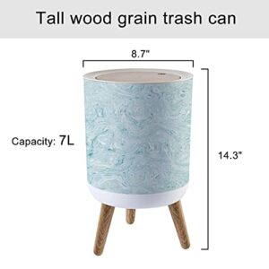 Small Trash Can with Lid Aegean Teal Mottled Swirl Marble Nautical Texture Summer Coastal Round Recycle Bin Press Top Dog Proof Wastebasket for Kitchen Bathroom Bedroom Office 7L/1.8 Gallon