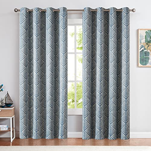 COLLACT Moderate Blackout Curtains for Bedroom 96 Inch Long Blue Geometric Curtains Grommet Top Thermal Insulated Curtains for Living Room Modern Room Darkening Drapes Window Curtain Set 2 Panels