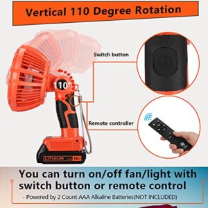 WaxPar For black decker Fan Cordless Jobsite Fan, USB Floor Fan Industrial fan with Light Compatible with black decker 14.4-20V Li-Ion Battery, Remote, 3 Wind/Brightness Modes, Timer