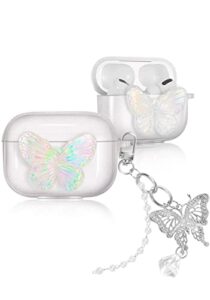 joysolar clear butterfly girls case for airpod pro 2019/pro 2 gen 2022 aesthetic cute glitter tpu cases women girly for airpods pro cover pretty bling shiny stylish with keychain for air pods pro