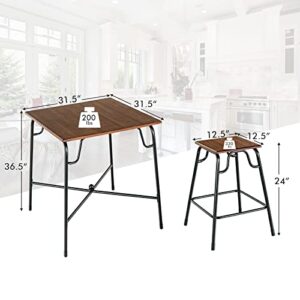 COSTWAY 5-Piece Bar Table Set Industrial Counter Height Square Table with 4-Piece Classic Backless Stools Space-Saving Vintage Dining Table Set for Apartment Breakfast Nook Easy Assembly Rustic Brown