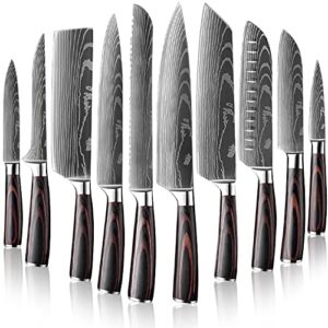 owuyuxi 10 pcs kitchen knife set, professional japanese aus-10v super stainless steel chef knife set, kitchen knives with ergonomic handle, durable sharp chef knives with gift box.