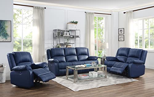 Elountik Modern Zuriel Power Motion Reclining Sofa with Tight Back & Seat Cushion,Tight Pillow Top Arm, Recliner Sofa with Motion Reclining Mechanism for Living Room, Blue PU, Sofa