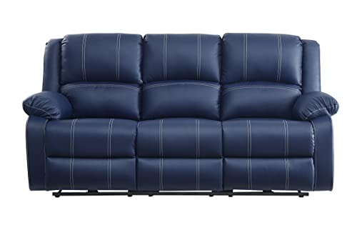 Elountik Modern Zuriel Power Motion Reclining Sofa with Tight Back & Seat Cushion,Tight Pillow Top Arm, Recliner Sofa with Motion Reclining Mechanism for Living Room, Blue PU, Sofa