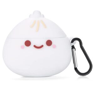 cute airpod case with keychain steamed stuffed bun face design full protective silicone cover compatiable with airpods 1st & 2nd generation case for women and kids