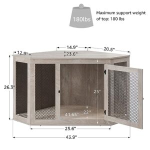 unipaws Corner Dog Crate Pet Crate Furniture for Small Medium Dogs with Cushion, Medium Dog Crates Dog Kennel with Metal Mesh, Dog House, Pet Crate Indoor Use, Medium, Weather Grey