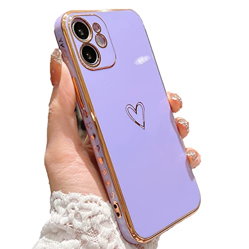 YKCZL Compatible with iPhone 12 Mini Case for Women Girl, Luxury Plating Edge Bumper Cute Case with Full Camera Lens Protection Cover for iPhone 12 Mini 5.4 Inch(Purple)