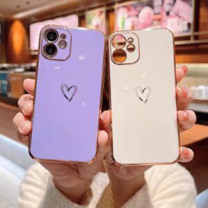 YKCZL Compatible with iPhone 12 Mini Case for Women Girl, Luxury Plating Edge Bumper Cute Case with Full Camera Lens Protection Cover for iPhone 12 Mini 5.4 Inch(Purple)