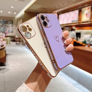 YKCZL Compatible with iPhone 12 Mini Case for Women Girl, Luxury Plating Edge Bumper Cute Case with Full Camera Lens Protection Cover for iPhone 12 Mini 5.4 Inch(Purple)