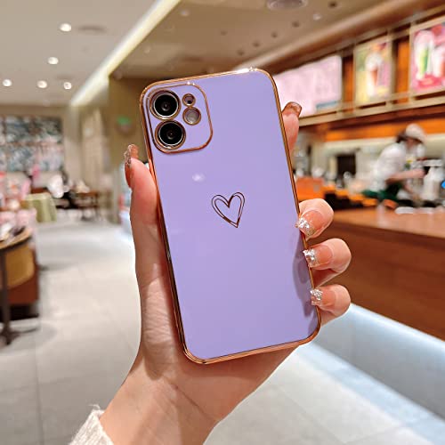 YKCZL Compatible with iPhone 12 Mini Case for Women Girl, Luxury Plating Edge Bumper Cute Case with Full Camera Lens Protection Cover for iPhone 12 Mini 5.4 Inch(Purple)