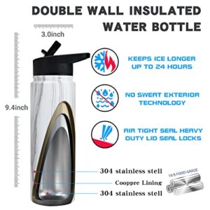 24 oz White Marble water bottle Birthday Gifts For Men Stainless Steel Insulated Christmas Gifts Idear For Dad Wide Mouth Metal Water Bottles Double Gifts for Husband Couple