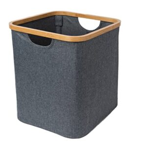 Square Foldable Bamboo Frame Laundry Hamper, Dirty Clothes Basket, Laundry Room Clothes Organizer 13"x13"x15"