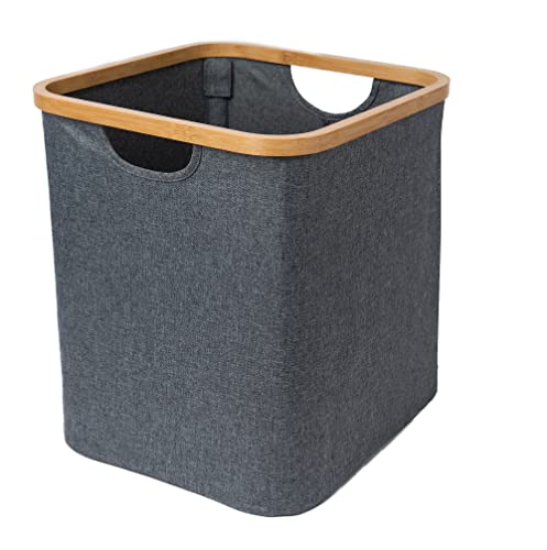 Square Foldable Bamboo Frame Laundry Hamper, Dirty Clothes Basket, Laundry Room Clothes Organizer 13"x13"x15"