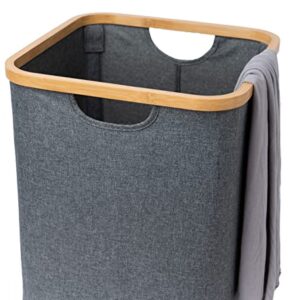 Square Foldable Bamboo Frame Laundry Hamper, Dirty Clothes Basket, Laundry Room Clothes Organizer 13"x13"x15"