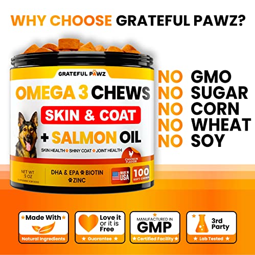 Omega 3 for Dogs - Fish Oil for Dogs Chews - Allergy and Dog Itch Relief - Dog Anti Shedding Supplement - Joint Health Treatment - Dog Skin and Coat Supplement - Salmon Oil - EPA & DHA Fatty Acids