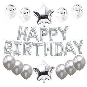 aolox happy birthday banner balloons set kids party decorations kit (silver)
