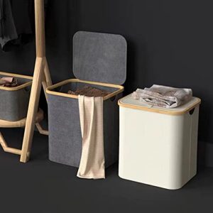 60l capacity bamboo laundry basket with lid & handle, foldable laundry basket, hamper