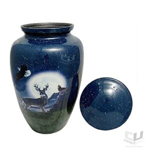 CUERO URNS - Beautiful Deer, Eagle and Wolf with Moon Cremation Urn for Adult Human Ashes with Velvet Bag - Affordable Funeral Urn Male Or Female Urn