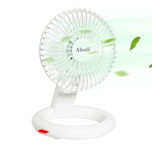 alioth mini oscillating desk fan, 4 speeds usb powered and portable battery operated rechargeable fans, small personal handheld camping fan, for home, office & outdoor (white)
