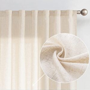 collact linen curtains farmhouse curtains 96 inches long back tab drapes flax linen blend fall curtains for living room bedroom window treatments light filtering curtains 2 panels set rod pocket crude