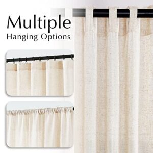 COLLACT Linen Curtains Farmhouse Curtains 96 Inches Long Back Tab Drapes Flax Linen Blend Fall Curtains for Living Room Bedroom Window Treatments Light Filtering Curtains 2 Panels Set Rod Pocket Crude