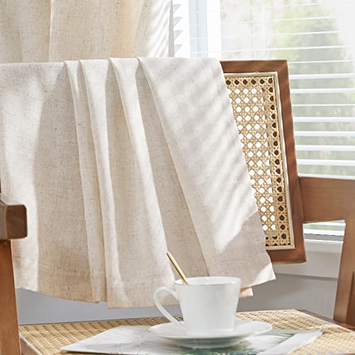 COLLACT Linen Curtains Farmhouse Curtains 96 Inches Long Back Tab Drapes Flax Linen Blend Fall Curtains for Living Room Bedroom Window Treatments Light Filtering Curtains 2 Panels Set Rod Pocket Crude