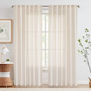 COLLACT Linen Curtains Farmhouse Curtains 96 Inches Long Back Tab Drapes Flax Linen Blend Fall Curtains for Living Room Bedroom Window Treatments Light Filtering Curtains 2 Panels Set Rod Pocket Crude
